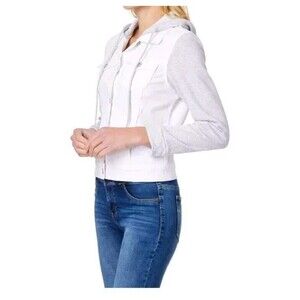 Wallflower Denim Jacket Juniors Size Small Color White And Gray Hooded.    New